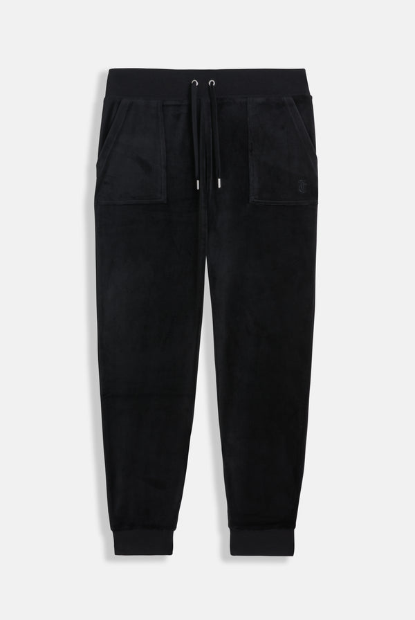 BLACK SLIM CUFFED CLASSIC VELOUR TRACK PANTS