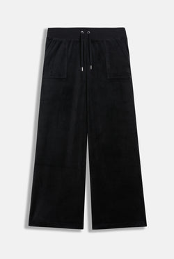 Display the Black 'Juicy' branded wide leg classic velour track pant 