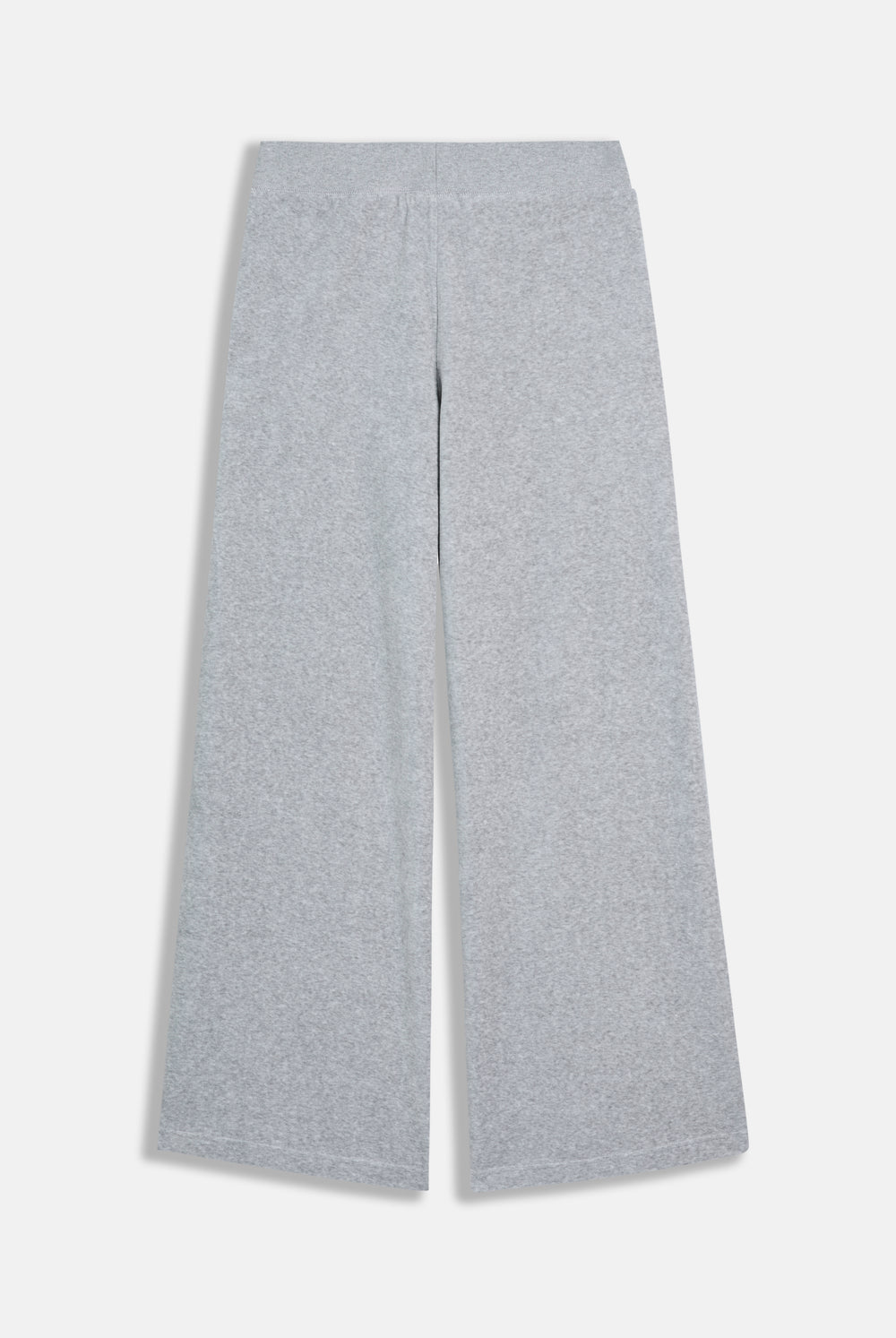Displays the silver marl wide leg 'Juicy' branded cotton velour track pant