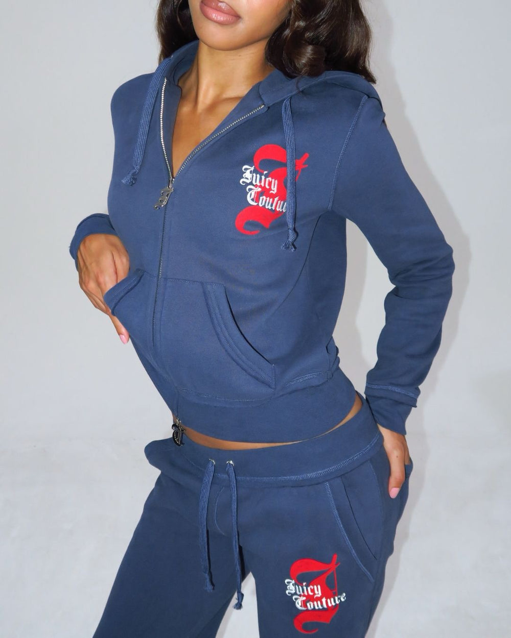 MOOD INDIGO LONGLINE FLEECE ZIP THROUGH HOODIE