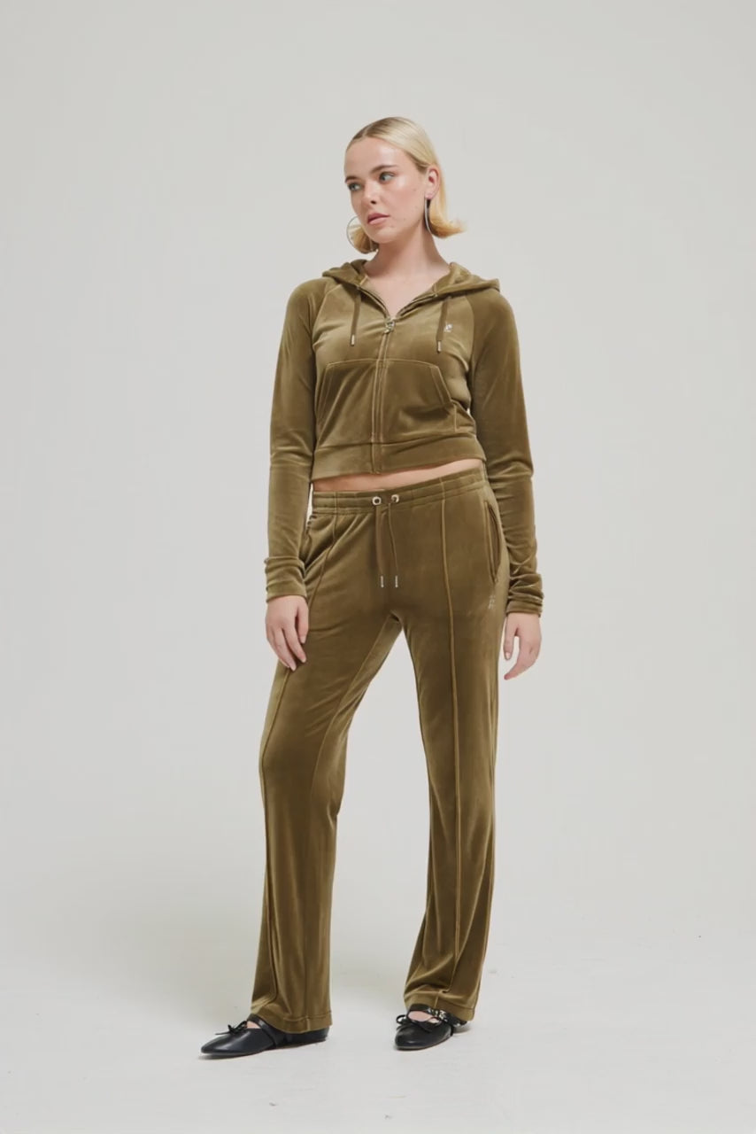 DARK OLIVE VELOUR DIAMANTÉ TRACKSUIT BOTTOM - AI generated video - AI Generated